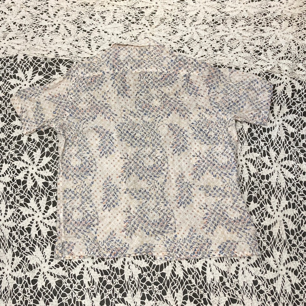 Club Room Luxury Mens L 100% Linen Short Sleeve Button Down Floral Leaf Shirt - Picture 4 of 6